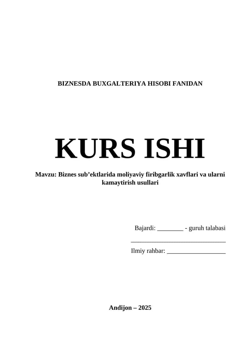 BUXGALTERIYA HISOBI FANIDAN KURS ISHI