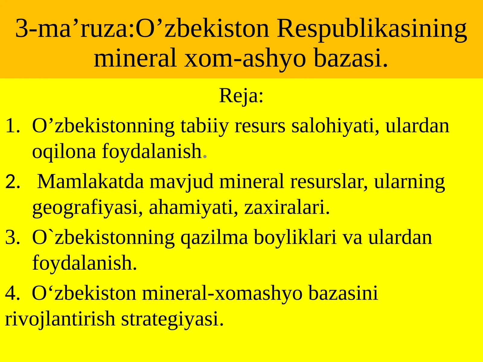 O‘zbekiston Respublikasining mineral xom-ashyobazasi