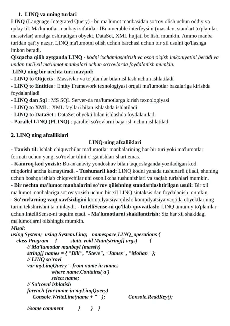 LINQ va uning turlari