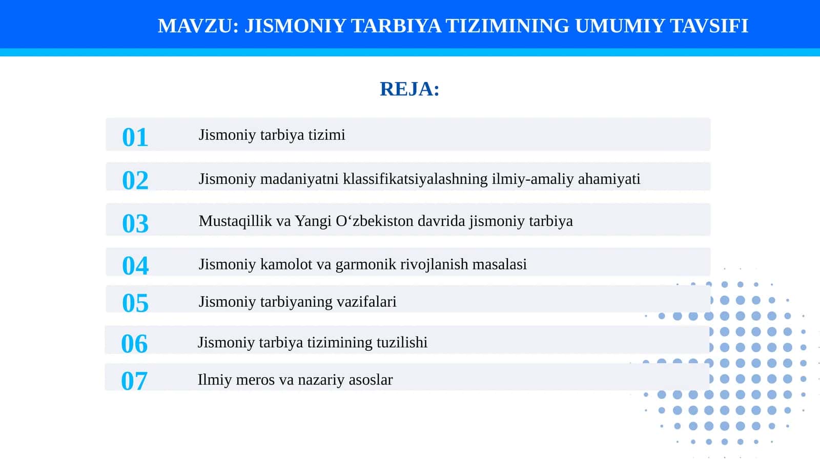 JISMONIY TARBIYA TIZIMINING UMUMIY TAVSIFI