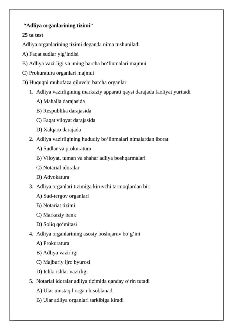Adliya organlarining tizimi