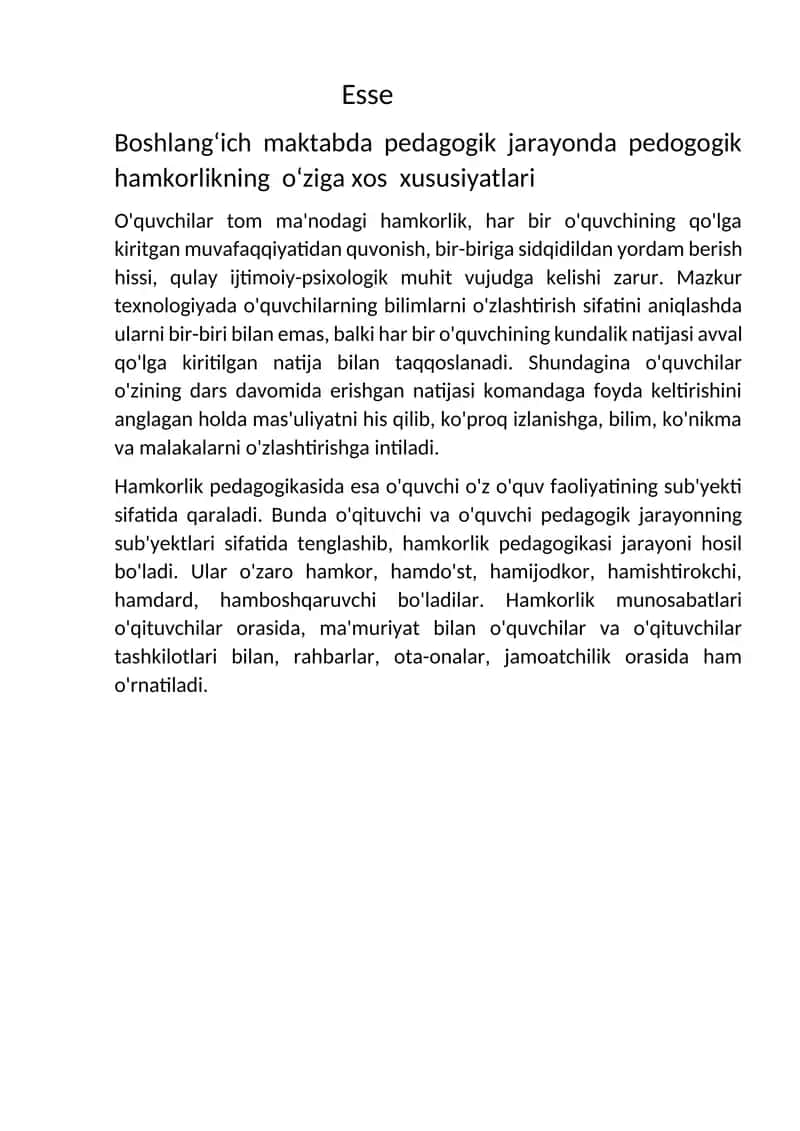 boshlangʻich maktabda pedagogikasi