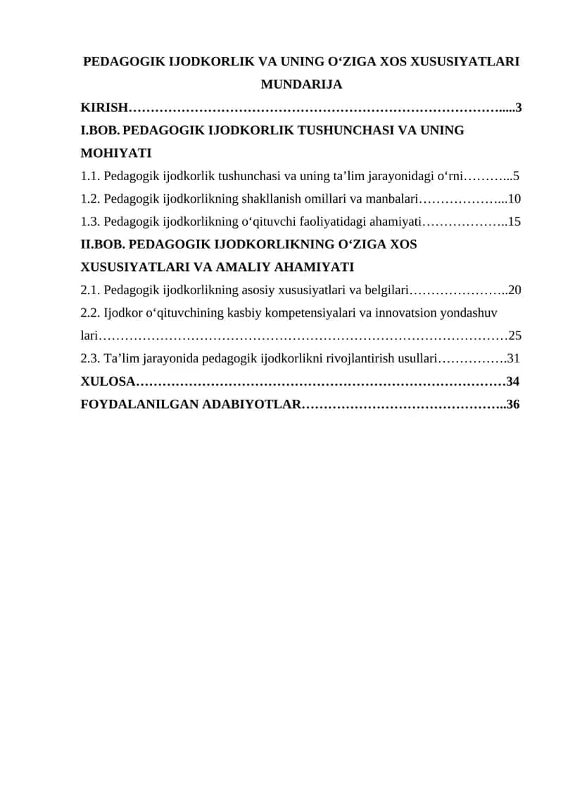 Pedagogik Ijodkorlik va uning o‘ziga xos xususiyatlari
