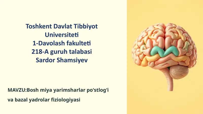 Bosh miya yarimsharlar poʻstlogʻi va bazal yadrolar fiziologiyasi