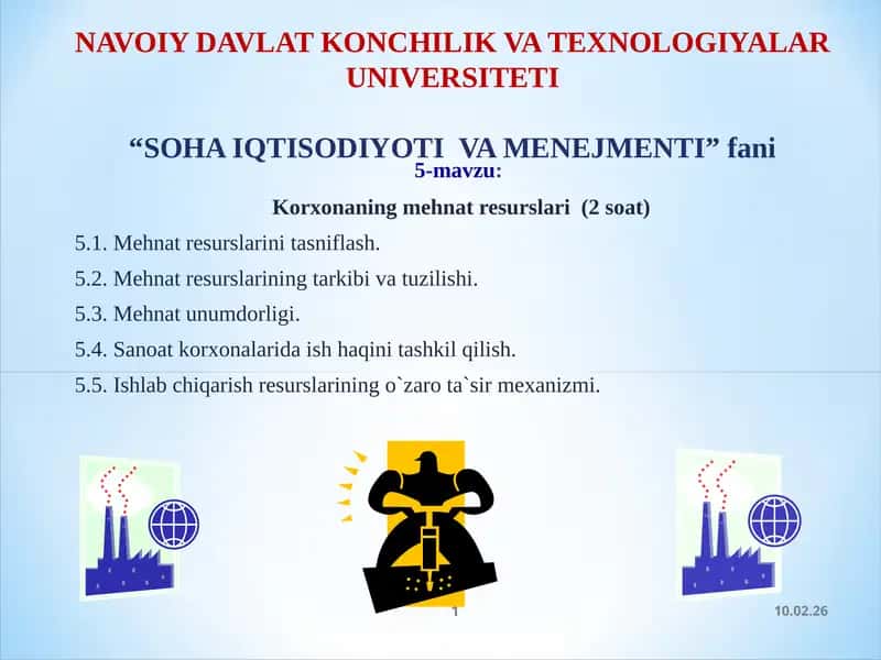 Korxonaningmehnat resurslari