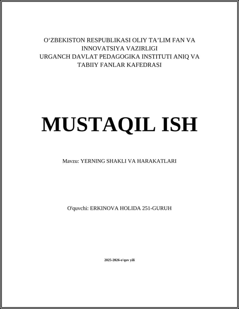 Yerning shakli va harakatlari