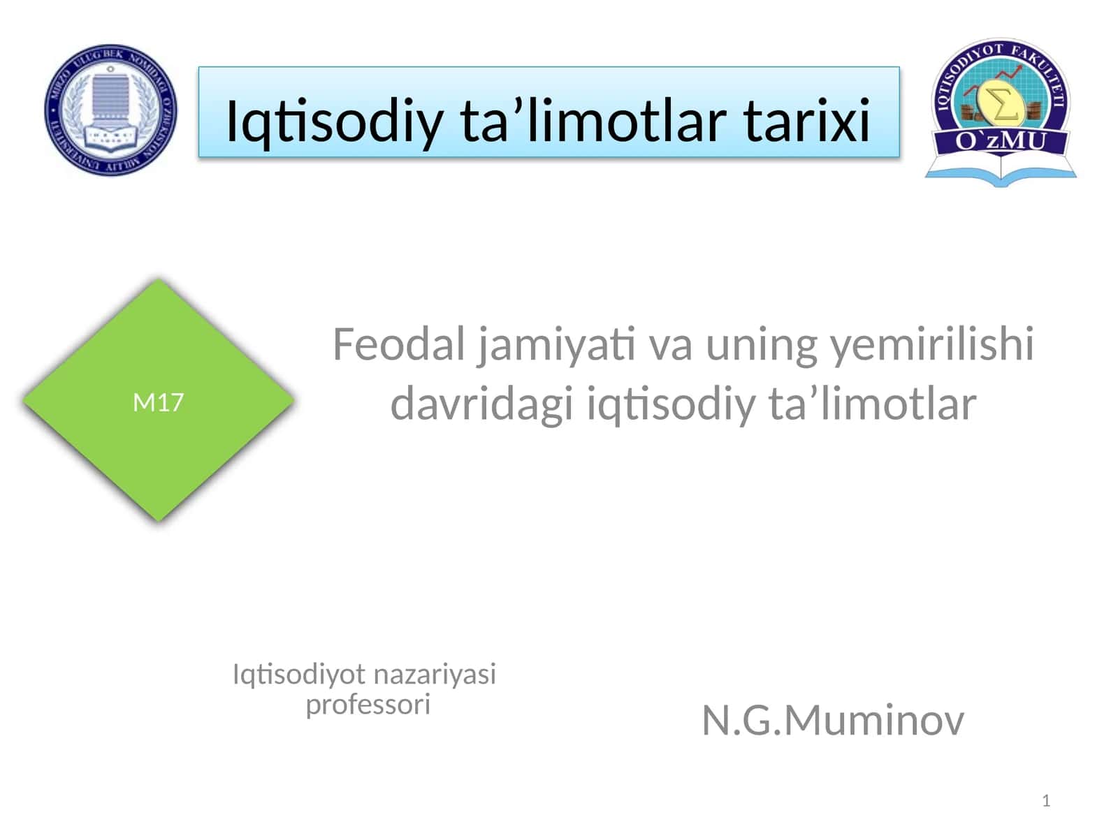 Ma’ruza rejasi: Feodal jamiyati va uning yemirilishi davridagi iqtisodiy ta’limotlar