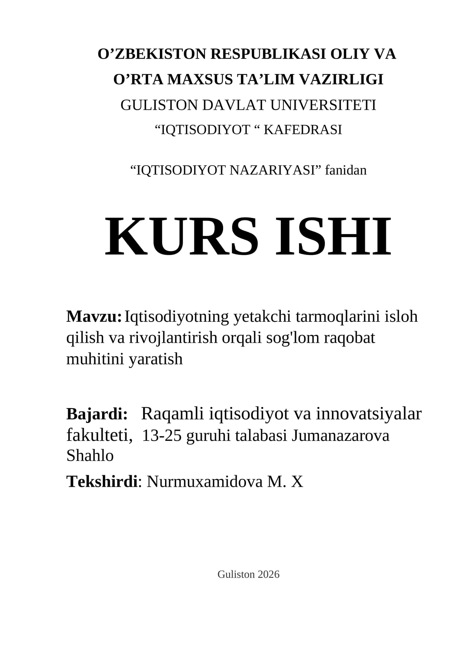 IQTISODIYOT nazariyasi KURS ISHI