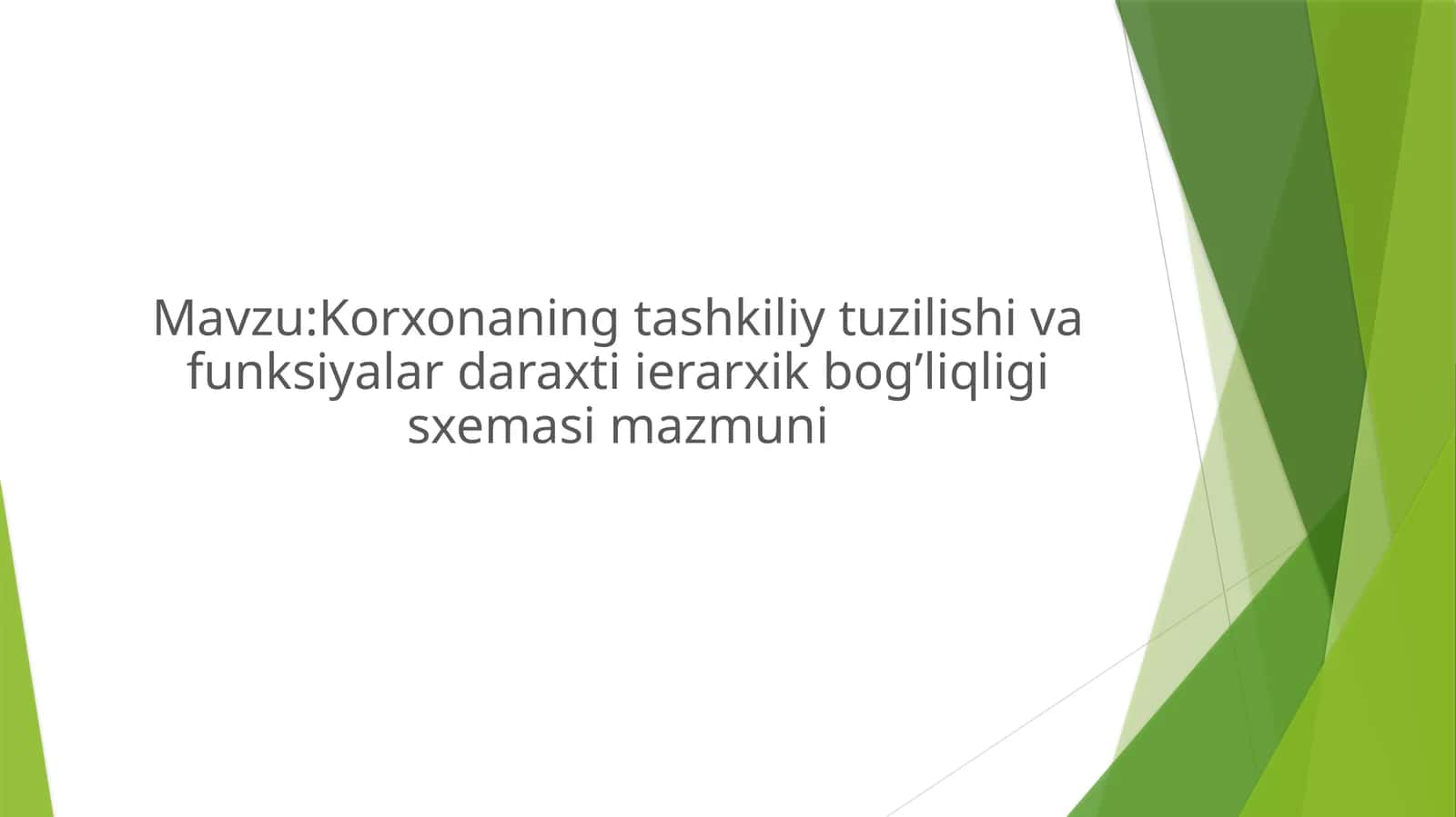 Korxona ning tashkiliy tuzilishi va funksiyalari darchasi erarxik bog’liqli gi sxemasi ma’ zmuni
