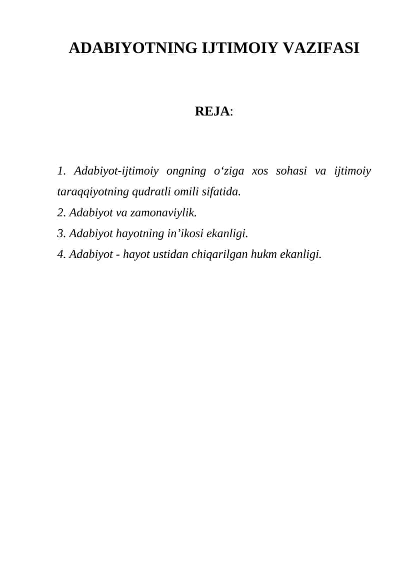 Adabiyotning Ijtimoiy Vazifasi