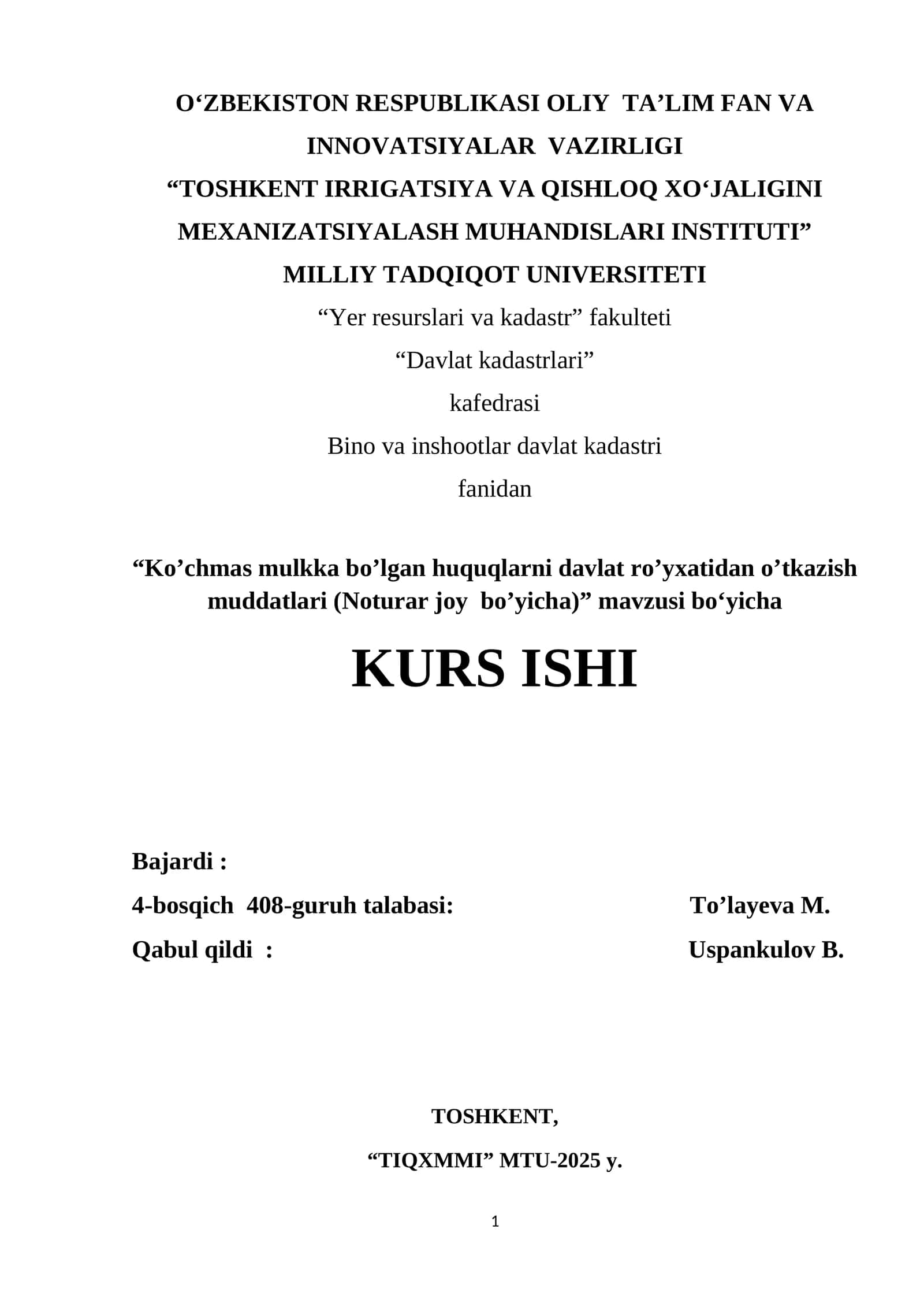 Ko’chmas mulkka bo’lgan huquqlarni davlat ro’yxatidan o’tkazish muddatlari (Noturar joy bo’yicha)