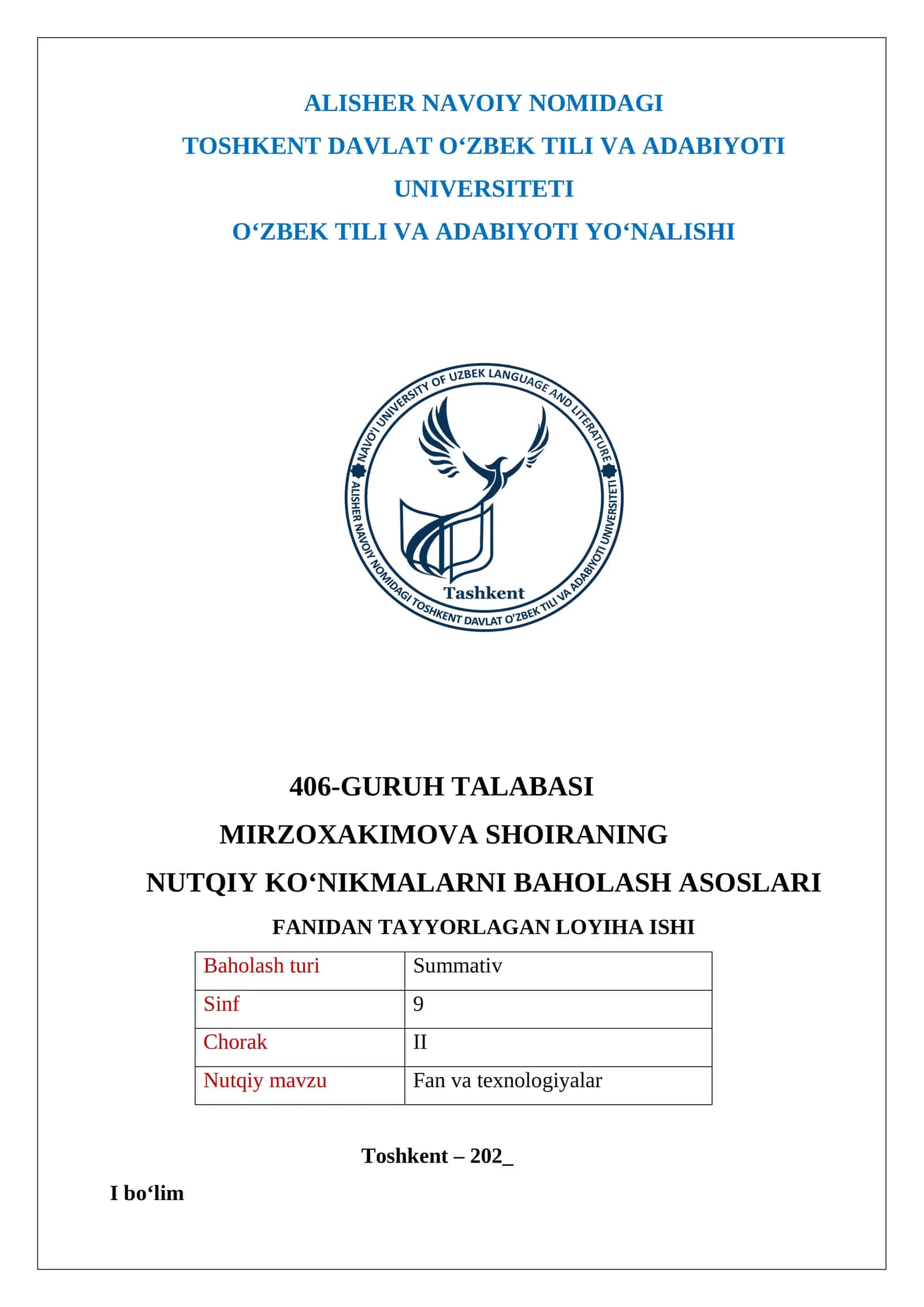 Nutqiy Ko‘nikmalarni Baholash Asoslari