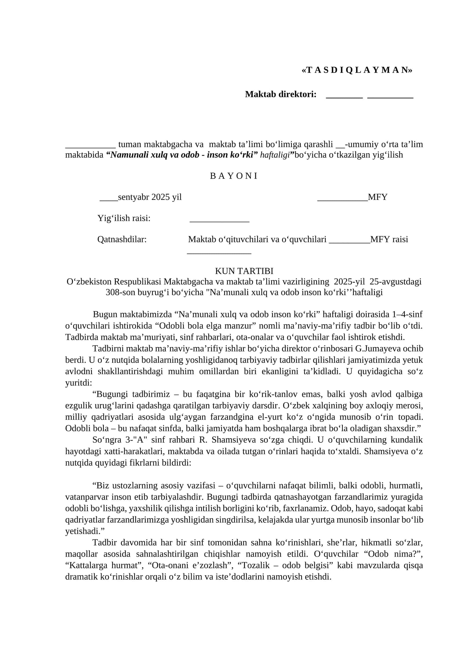 "Naʼmunali xulq va odob inson ko‘rki" haftaligi