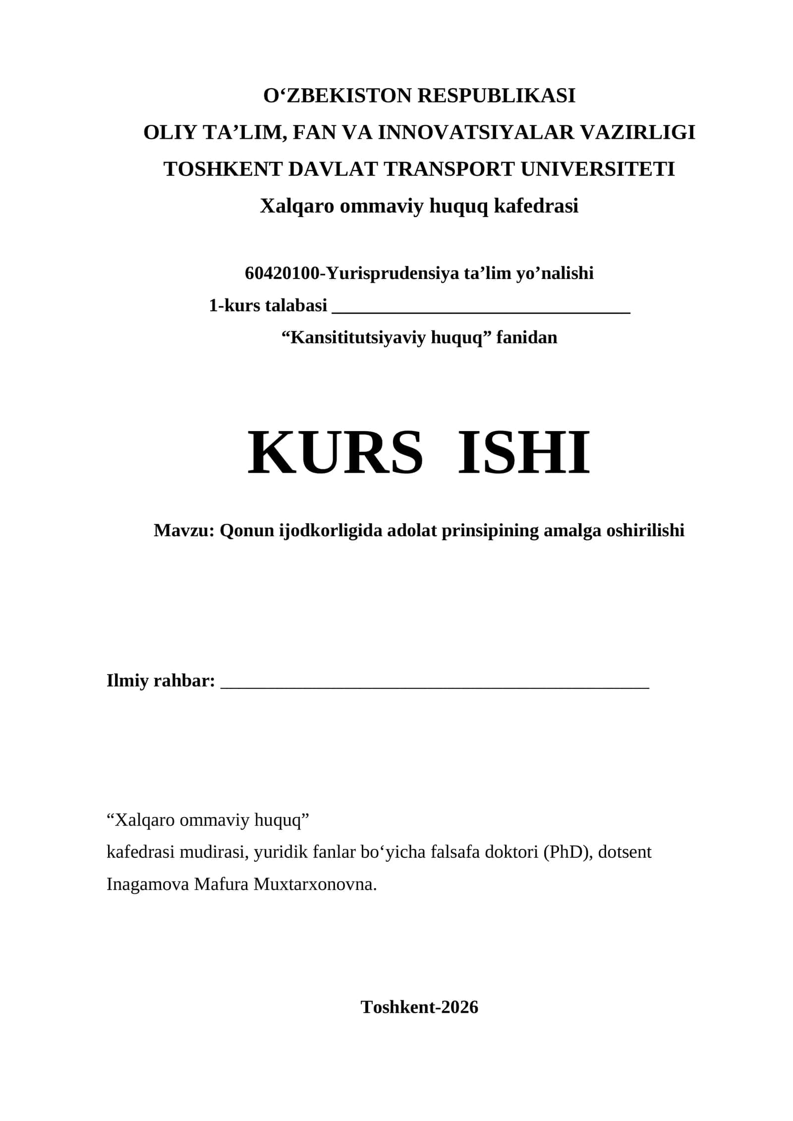 Qonun Ijodkorligida Adolat Prinsipining Amalga Oshirilishi