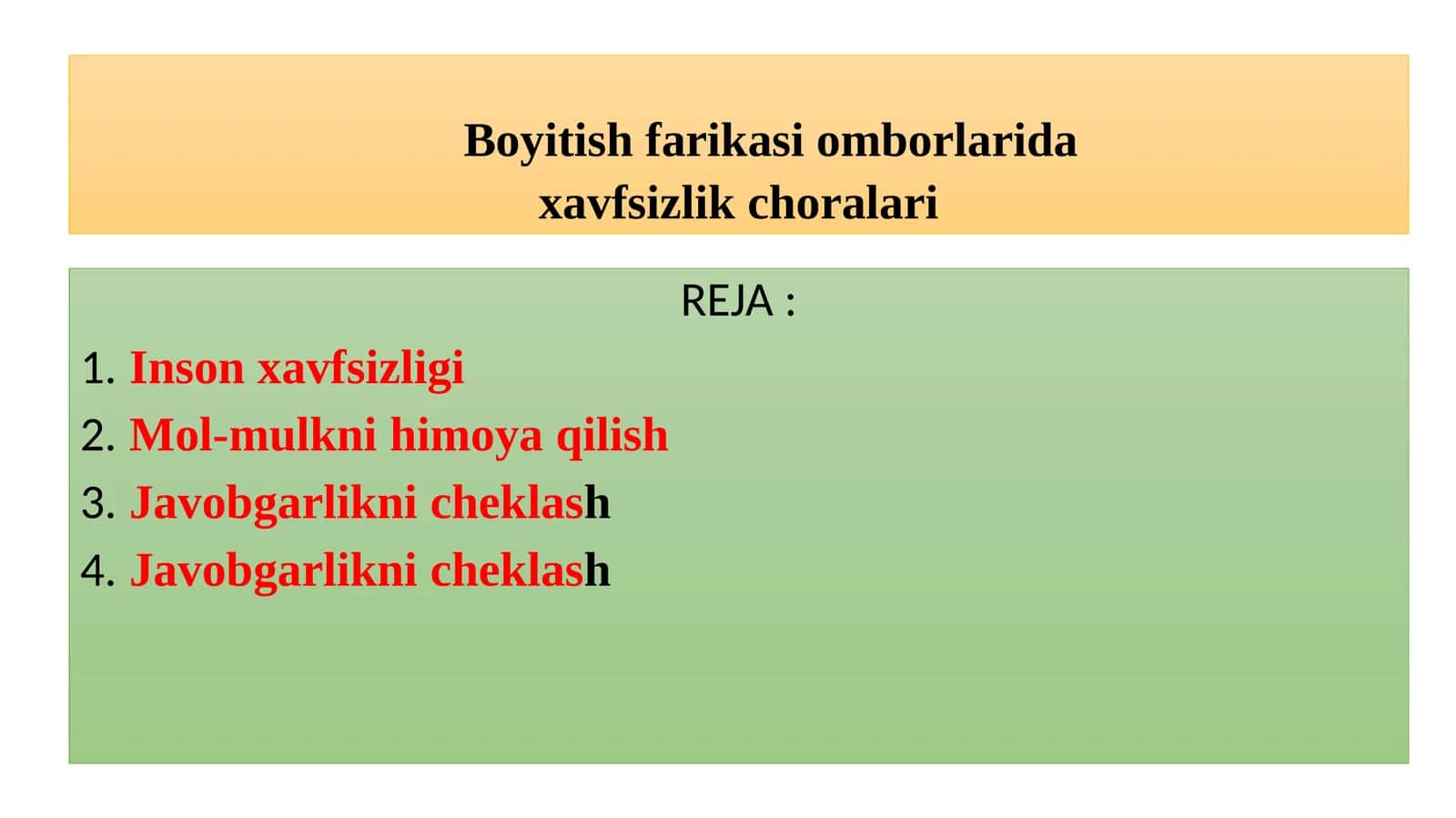 Boyitish fabrikasi omborlari xavfsizlik choralari
