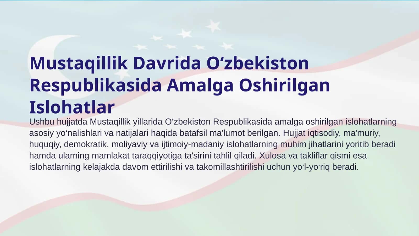 Mustaqillik Davrida O‘zbekiston Respublikasida Amalga Oshirilgan Islohatlar