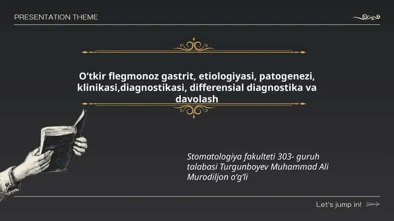 Oʻtkir flegmonoz gastrit, etiologiyasi, patogenezi, klinikasi,diagnostikasi, differensial diagnostika va davolash