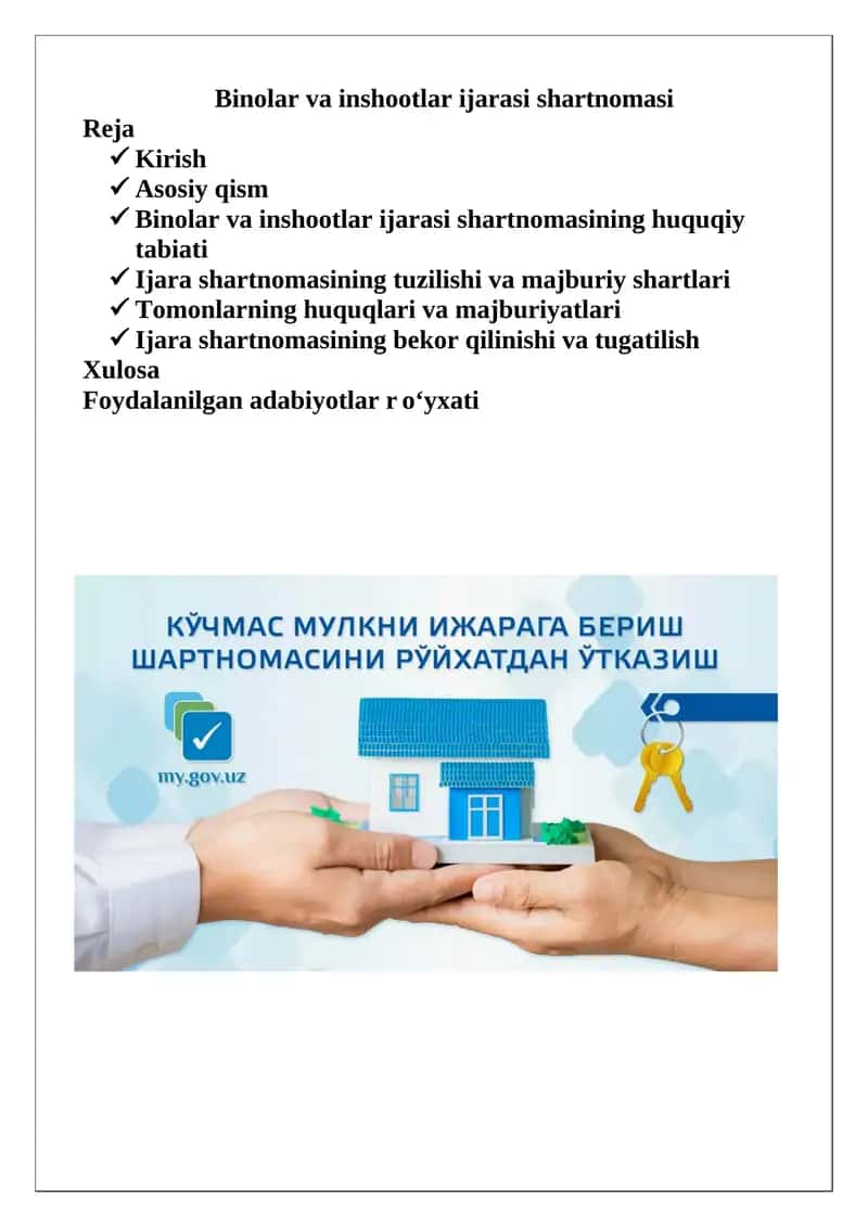 Binolar va inshootlar ijarasi shartnomasi