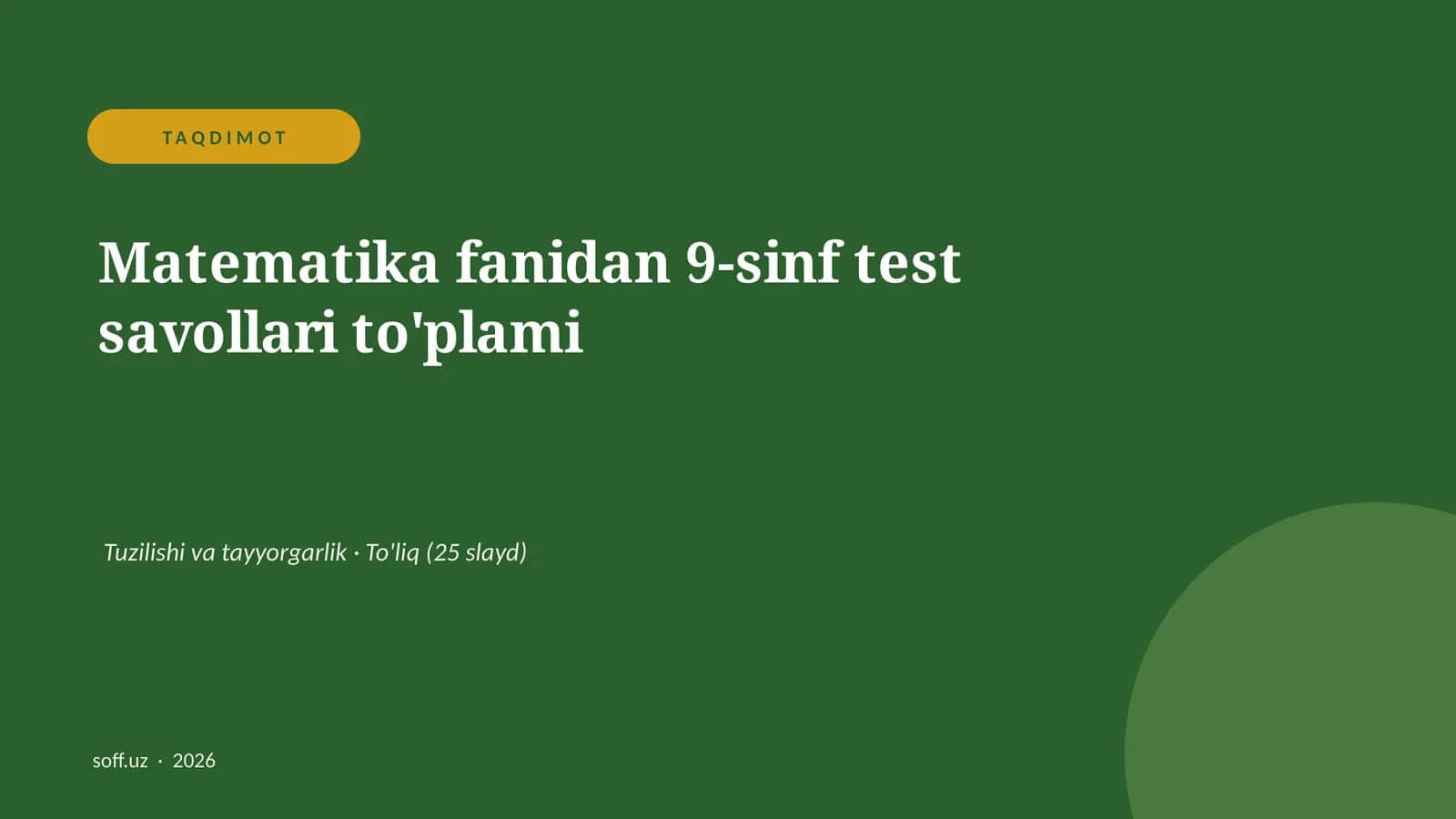 Matematika fanidan 9-sinf test savollari to'plami