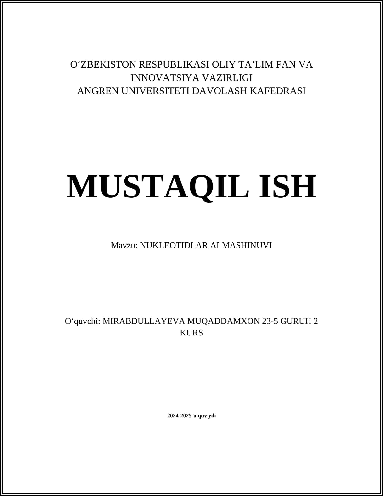 NUKLEOTIDLAR ALMASHINUVI