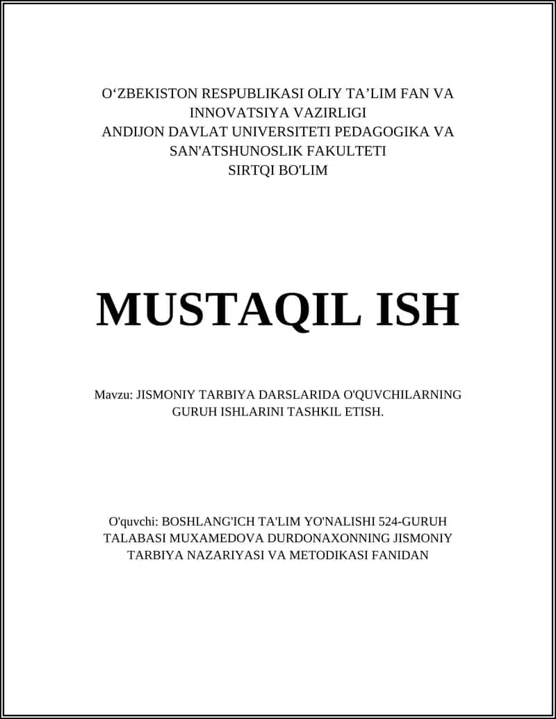 Jismoniy Tarbiya Darslarida Guruh Metodikasi