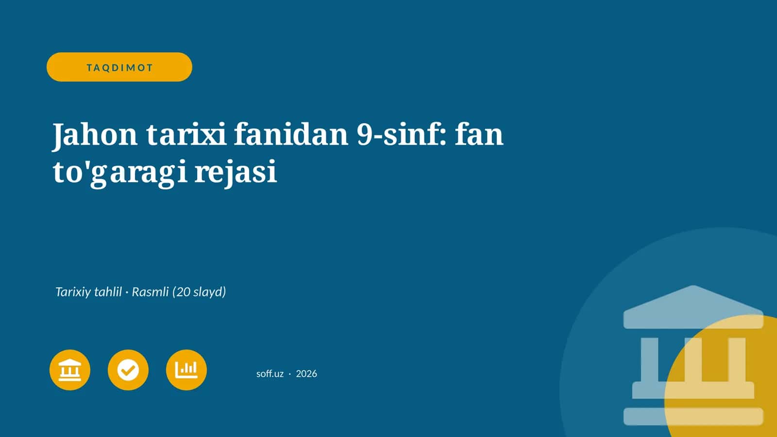 Jahon tarixi fanidan 9-sinf: fan to'garagi rejasi