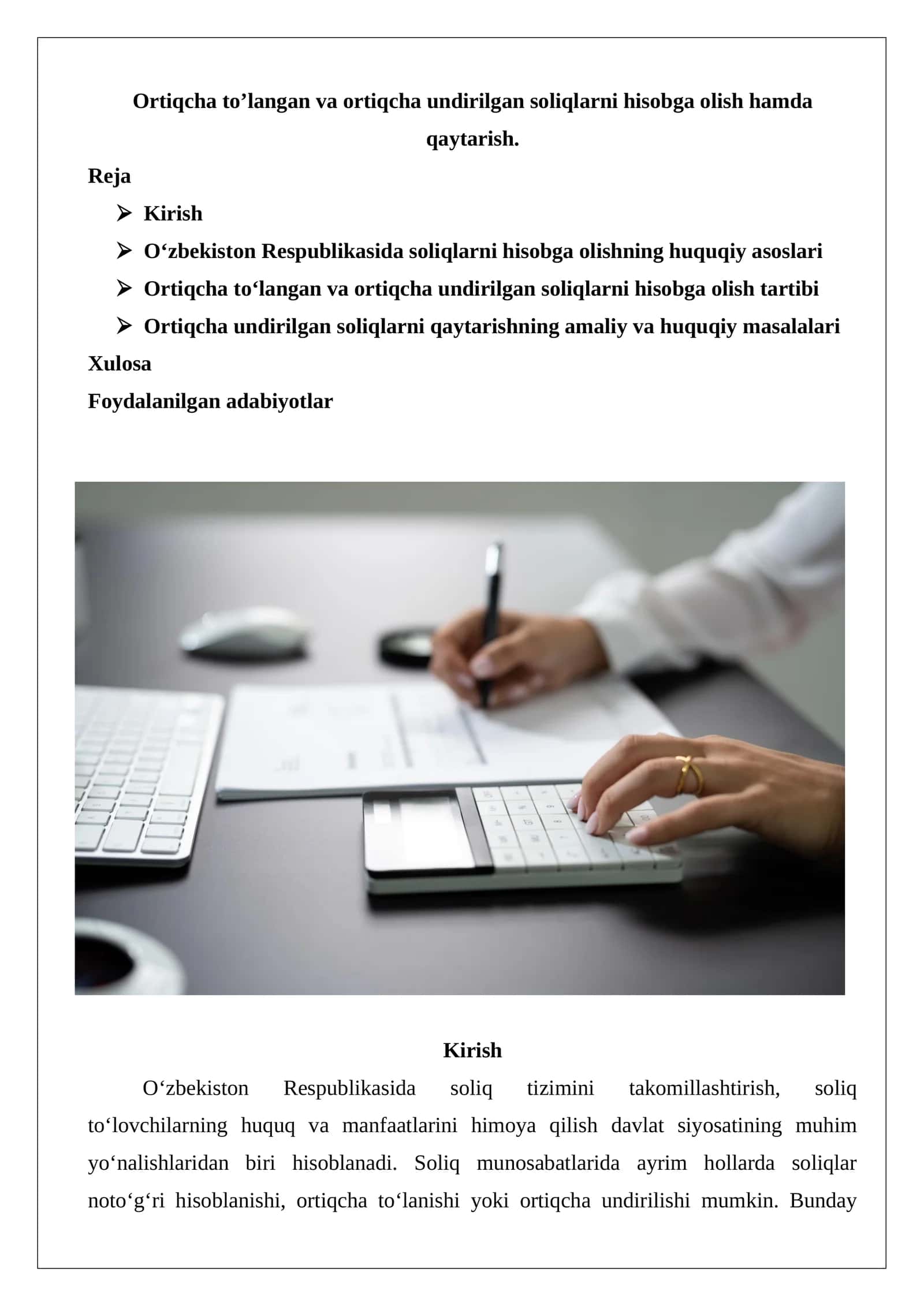 Ortiqcha to’langan va ortiqcha undirilgan soliqlarni hisobga olish hamda qaytarish
