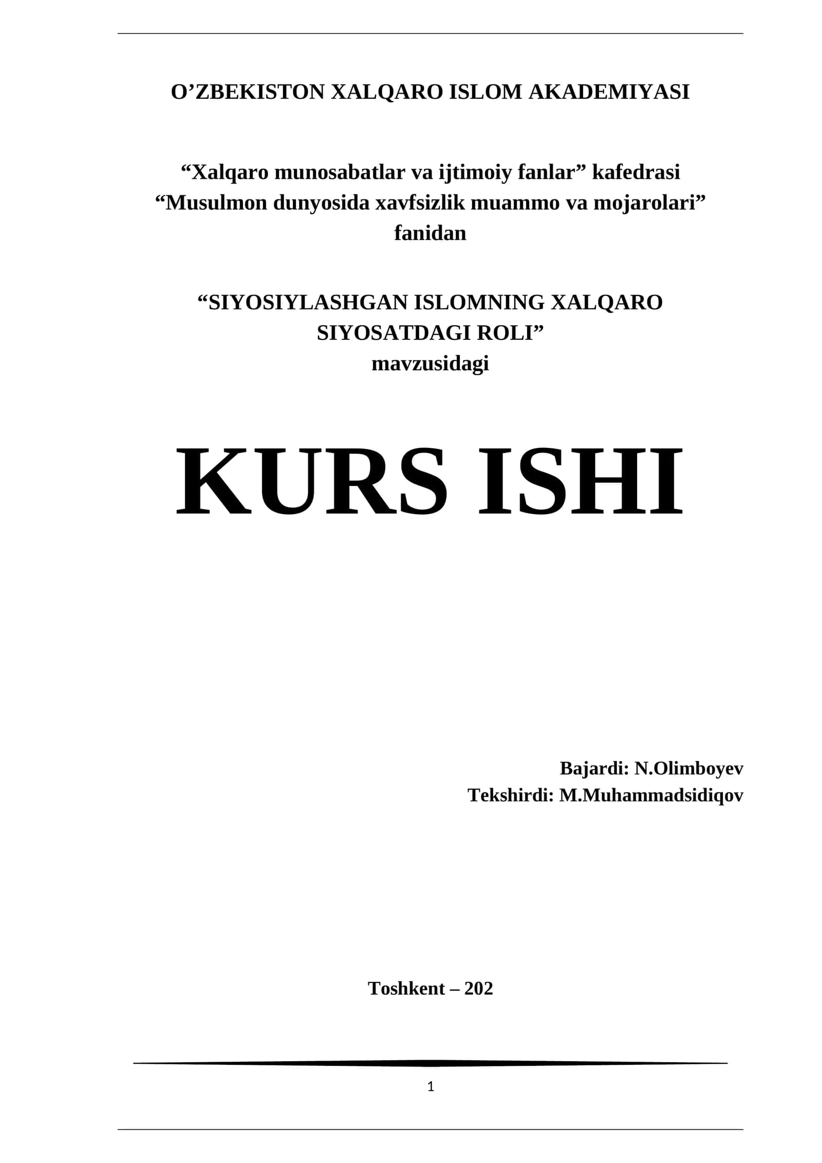 SIYOSIYLASHGAN ISLOMNING XALQARO SIYOSATDAGI ROLI