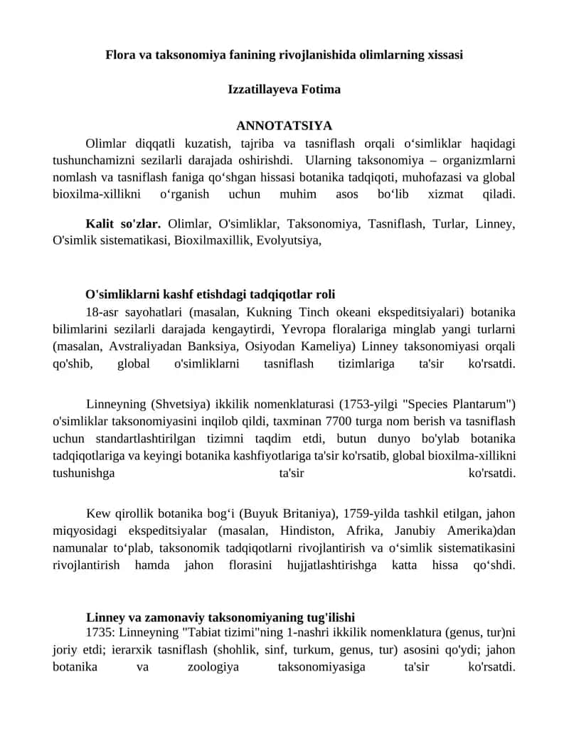 O'simliklarni kashf etishdagi tadqiqotlar roli