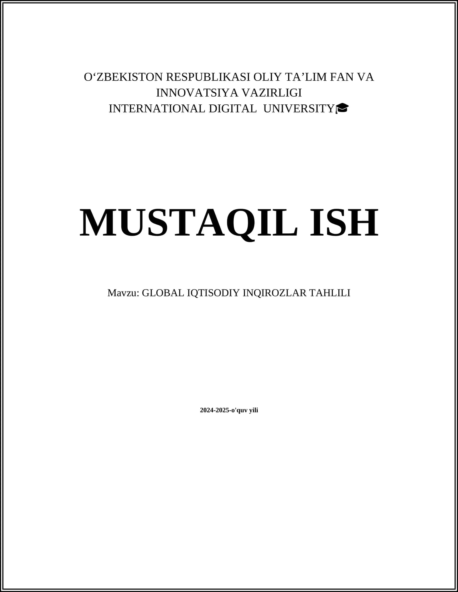 GLOBAL IQTISODIY INQIROZLAR TAHLILI