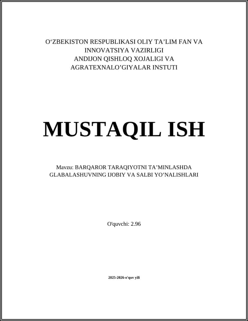 Globalashuvning Barqaror Rivojlanish