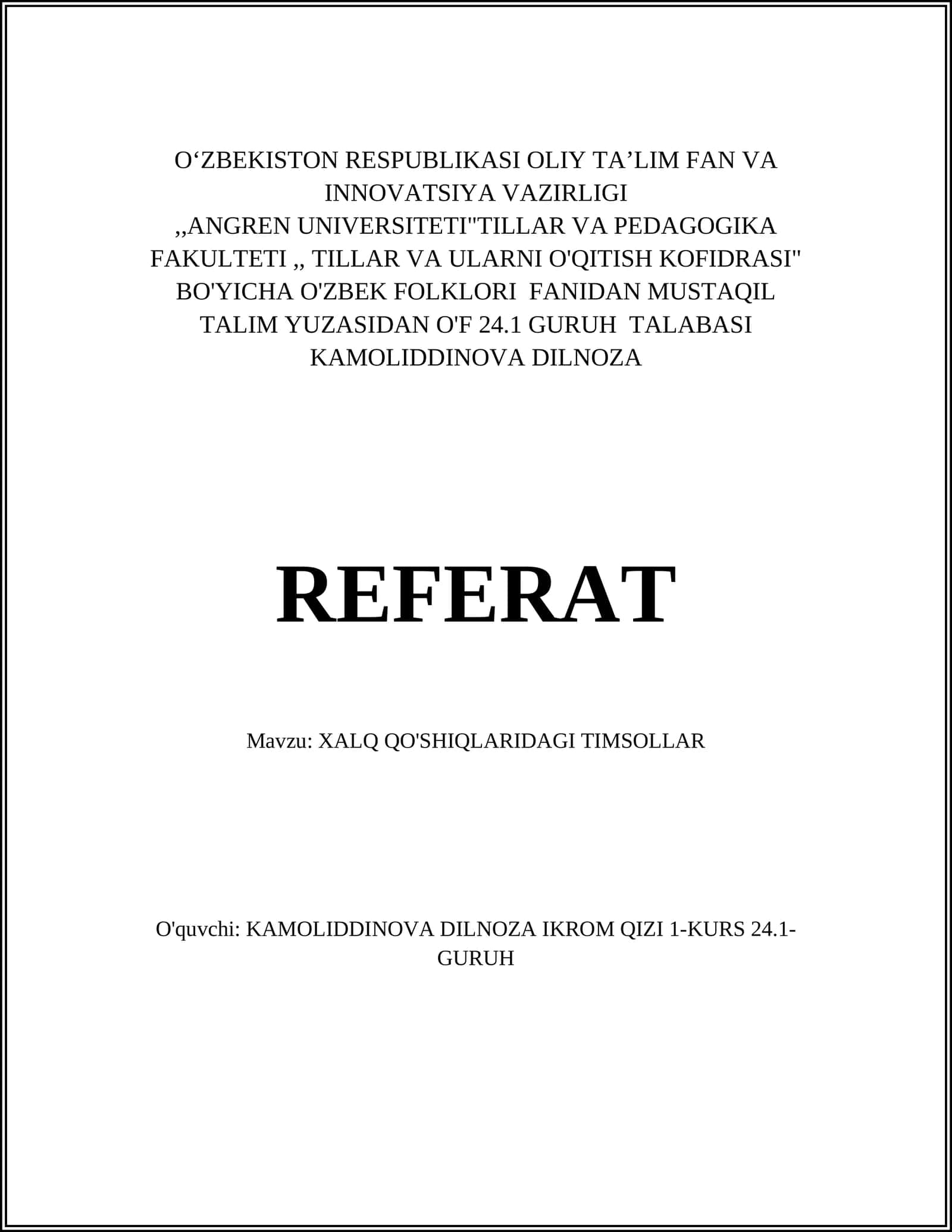 XALQ QO'SHIQLARIDAGI TIMSOLLAR