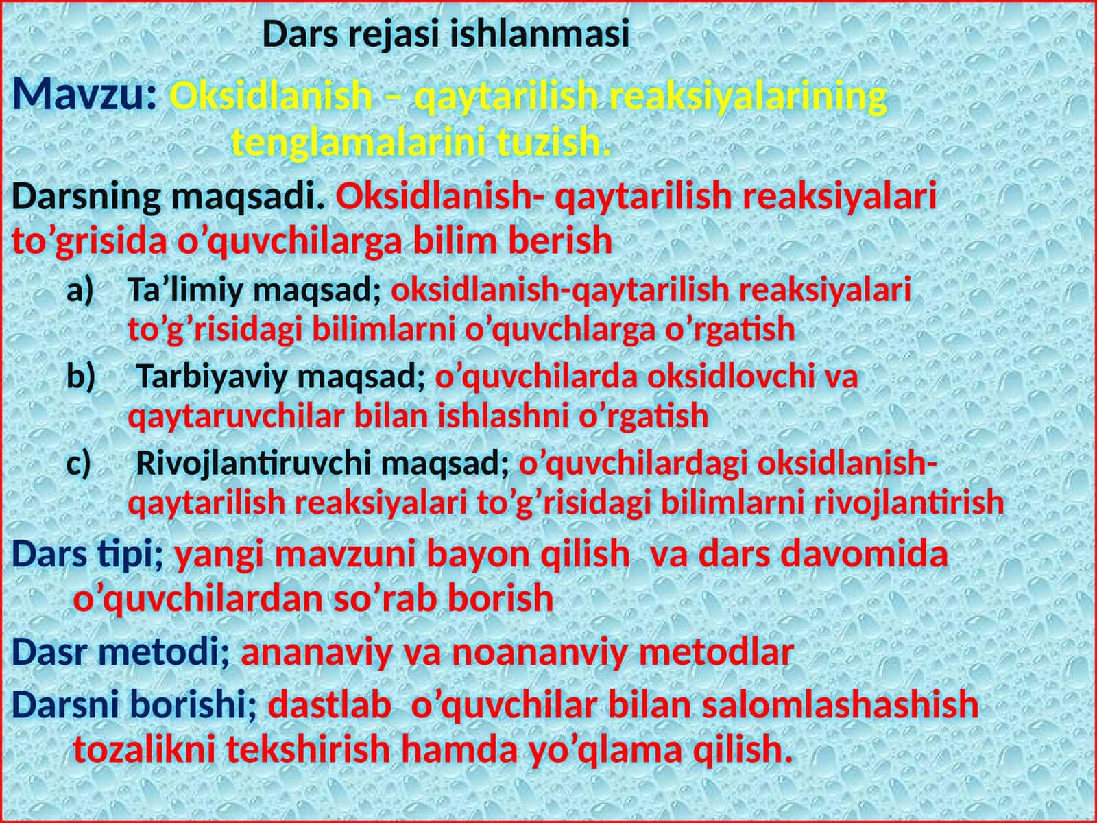 Darsrejasi ishlanmasi