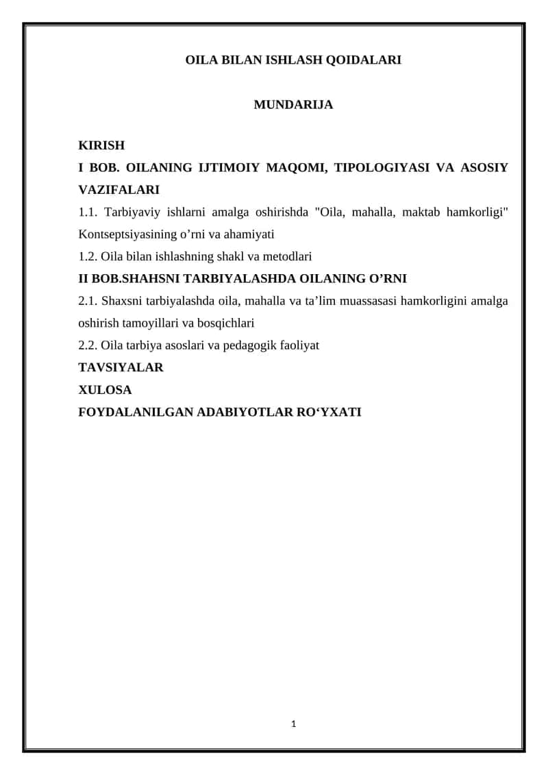 OILA BILAN ISHLASH QOIDALARI