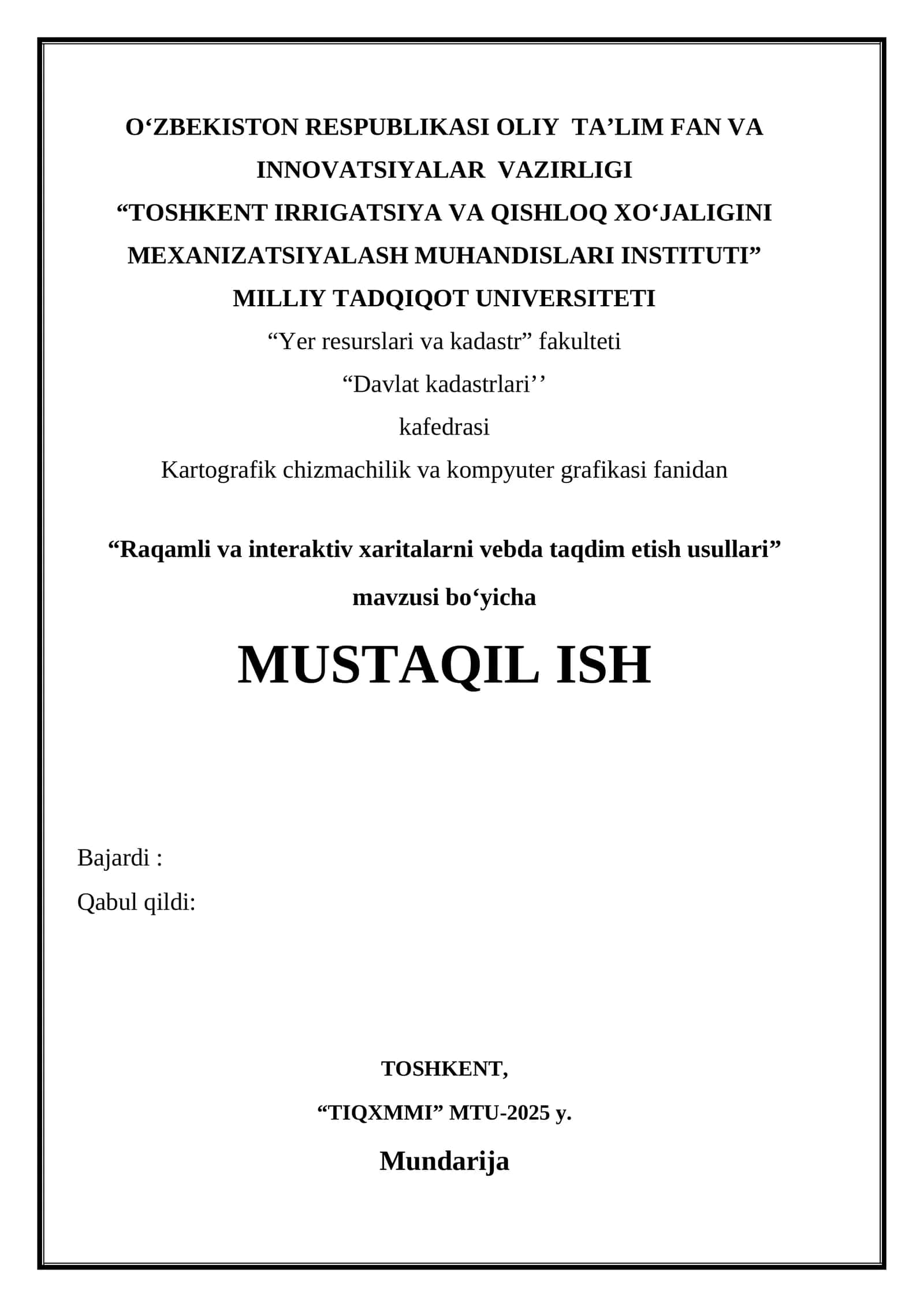 Raqamli va interaktiv xaritalarni vebda taqdim etish usullari.
