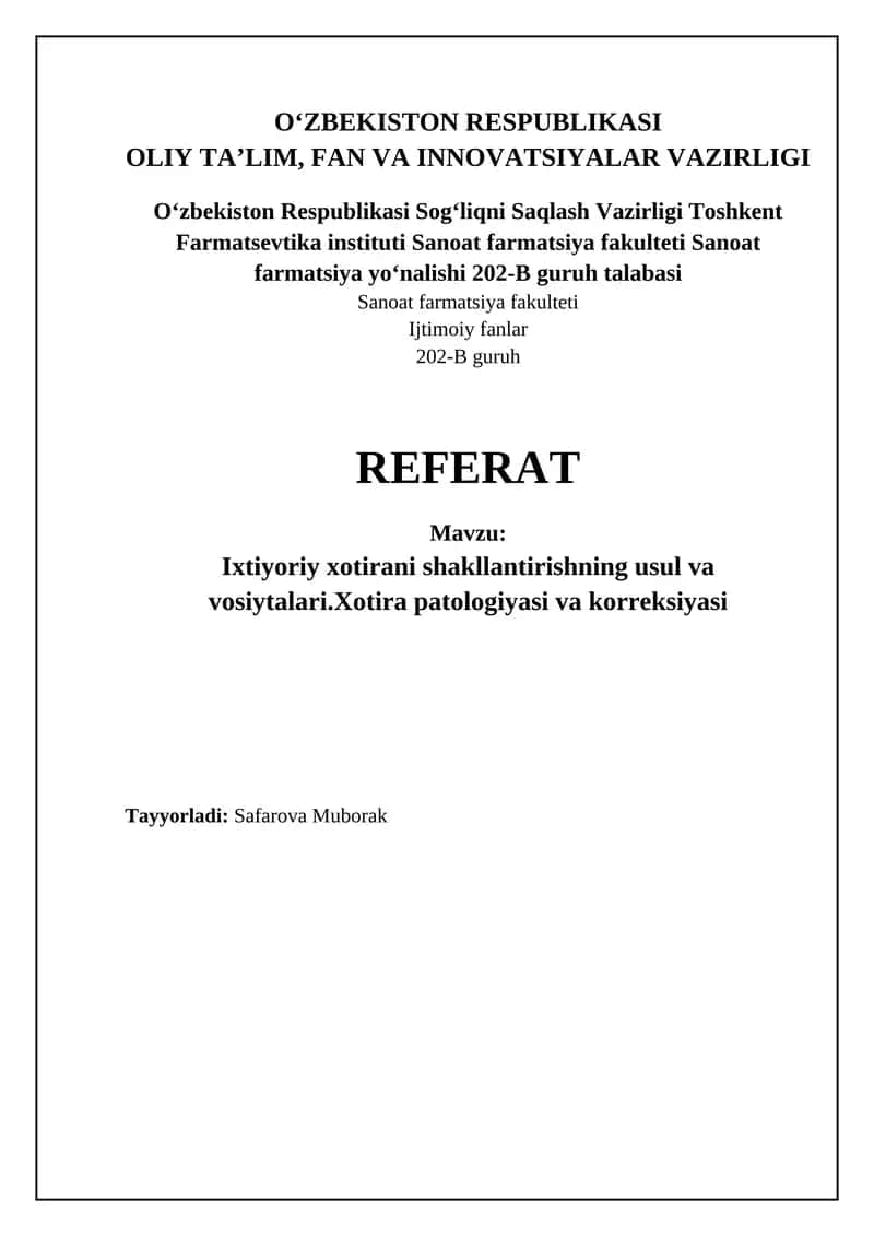 Xotirani rivojlantirish usullari va vositalari