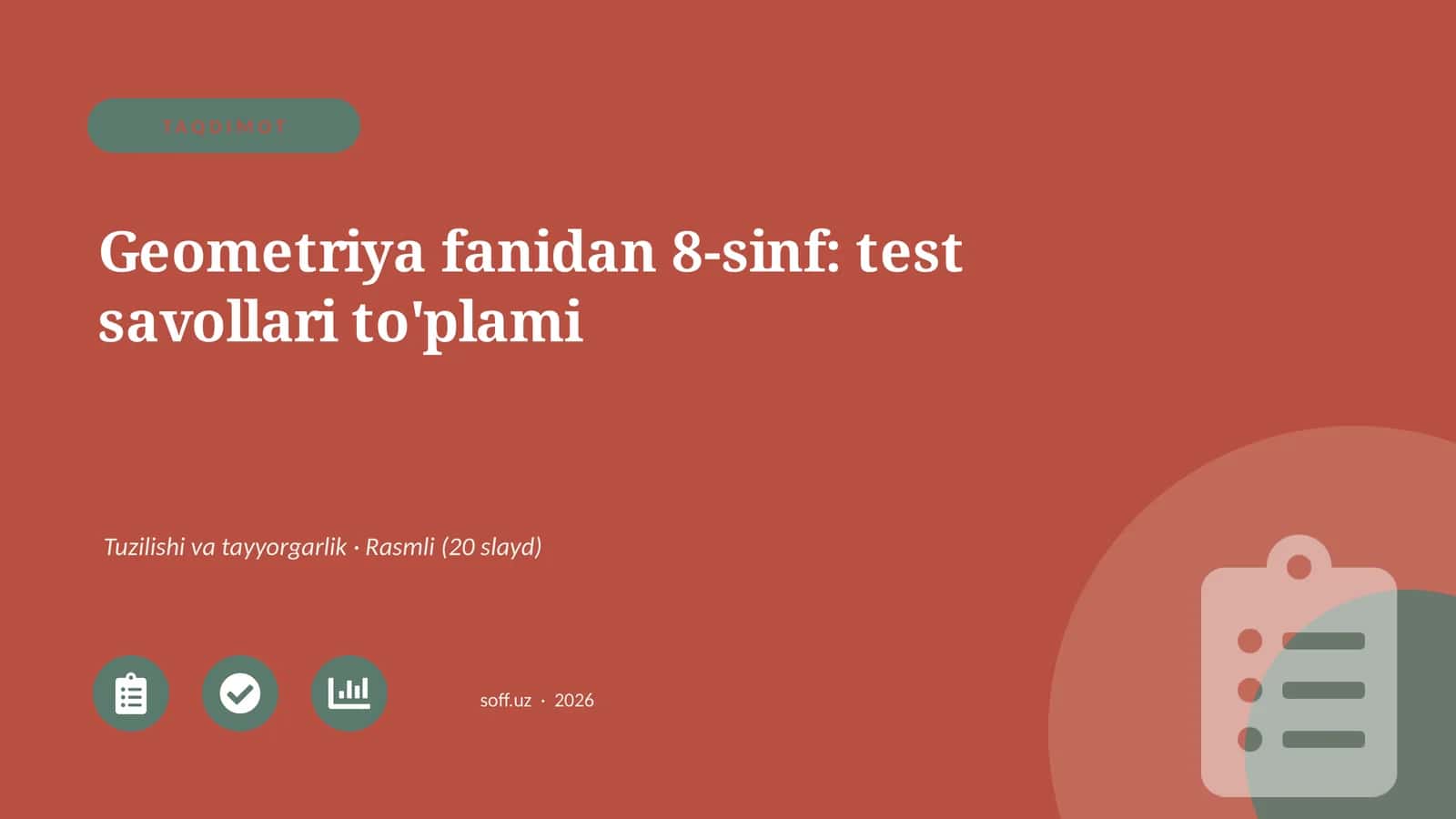 Geometriya fanidan 8-sinf: test savollari to'plami
