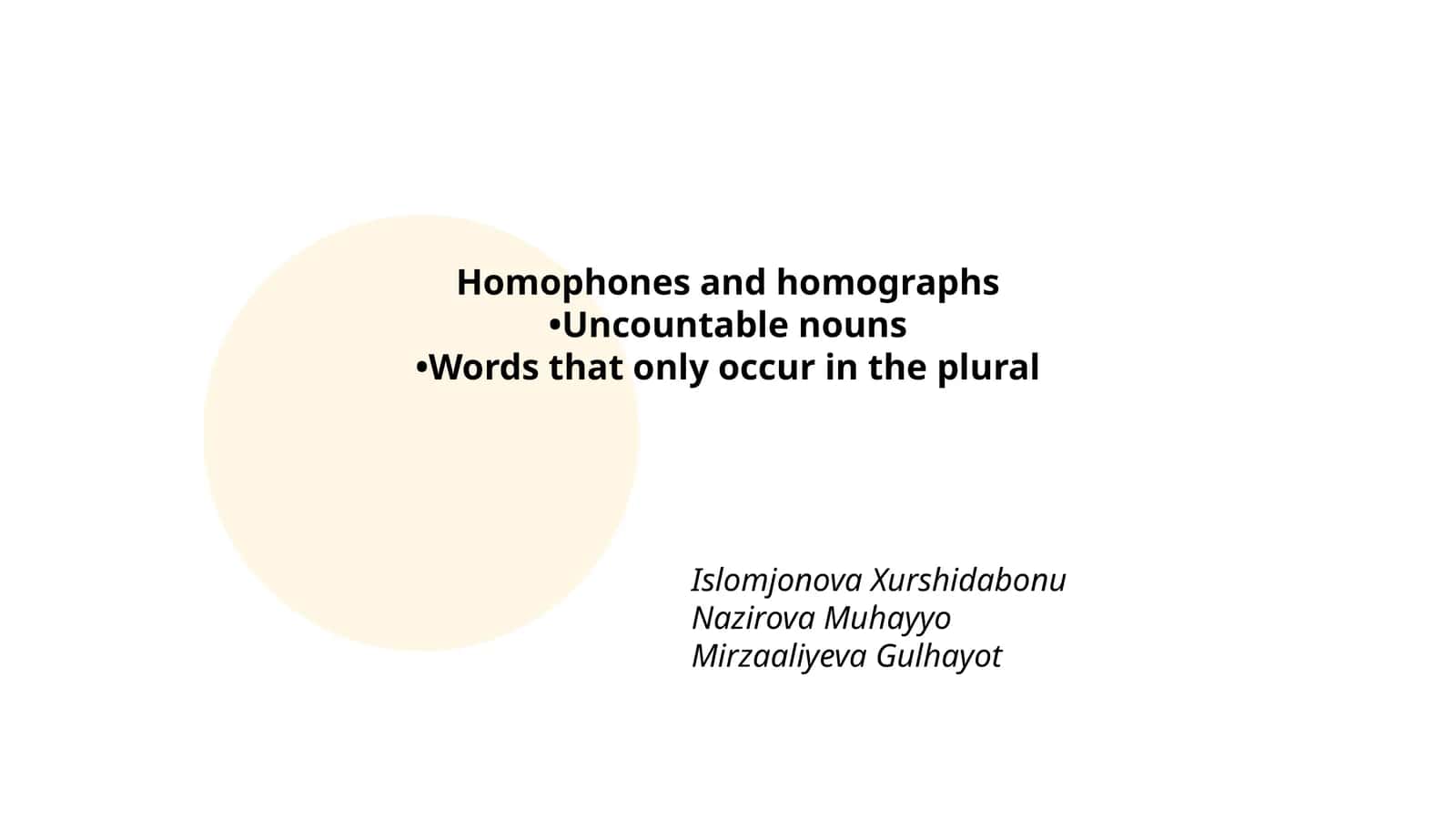 Homophones and Homographs