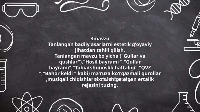 Tanlangan badiiy asarlarni estetik gʻoyaviy jihatdan tahlil qilish