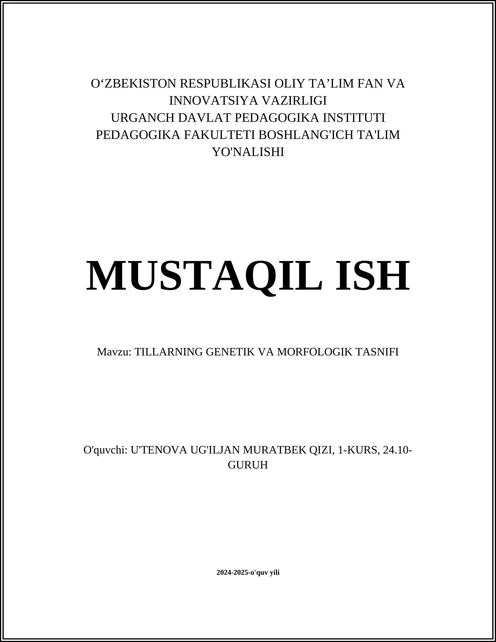 TILLARNING GENETIK VA MORFOLOGIK TASNIFI