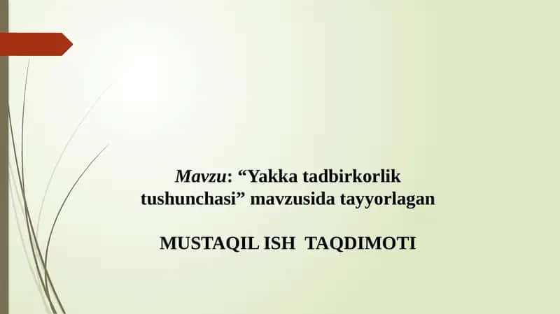 Yakka tartibdagi tadbirkorlik