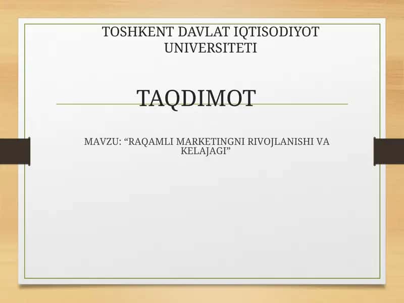 RAQAMLI MARKETINGNI RIVOJLANISHI VA KELAJAGI
