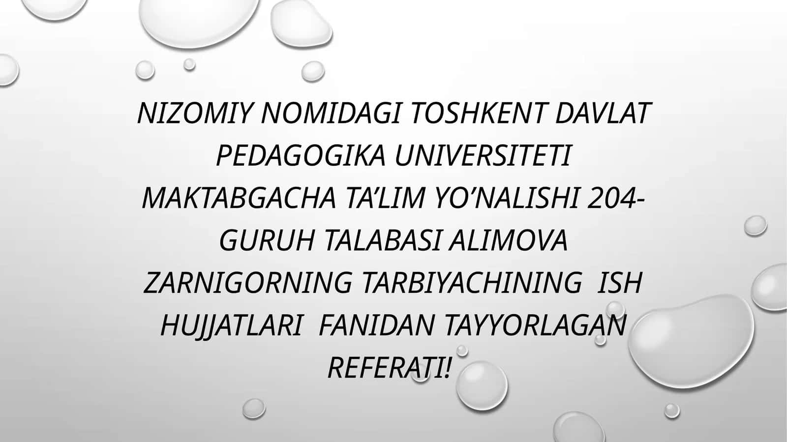 Tarbiyachining ma'suliyati referati
