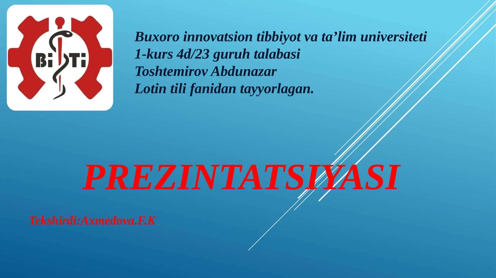 Lotin tili fanidan tayyorlagan