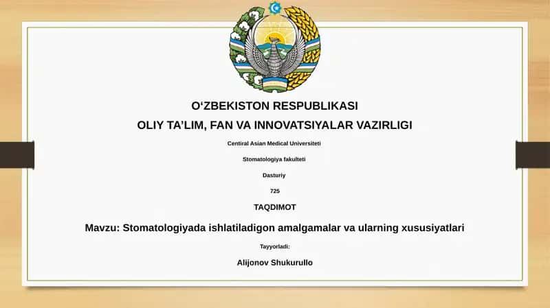 Stomatologiyada ishlatiladigon amalgamalar va ularning xususiyatlari