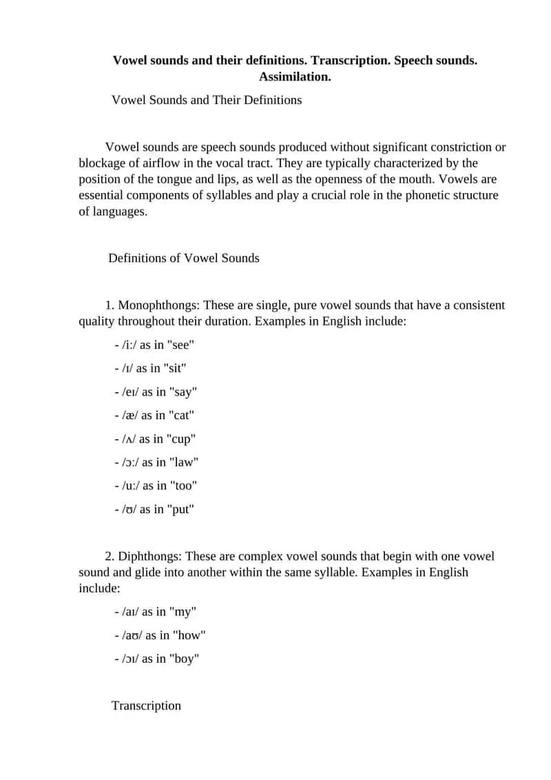 Vowel Sounds and Their Definitions