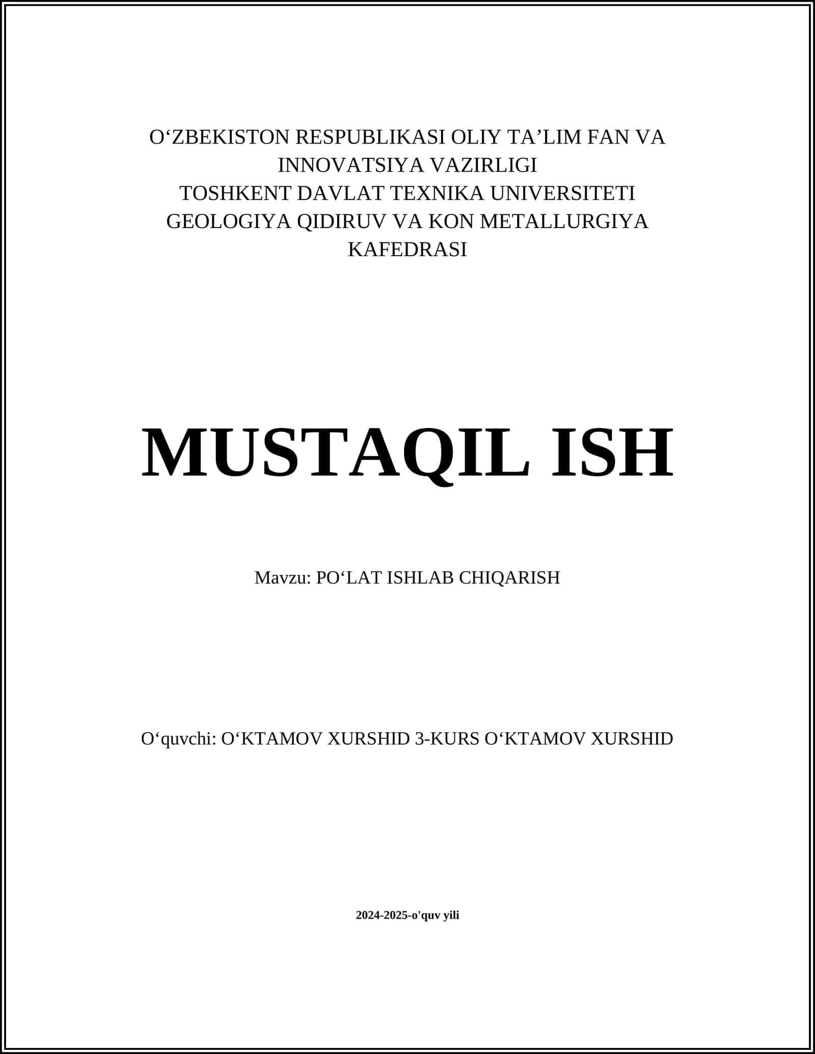 PO‘LAT ISHLAB CHIQARISH