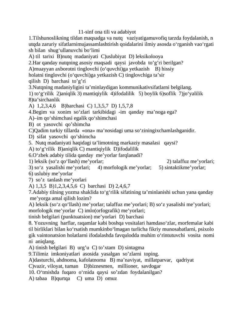 11-sinf ona tili va adabiyot