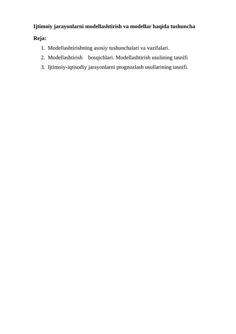 Ijtimoiy jarayonlarni modellashtirish va modellar haqida tushuncha