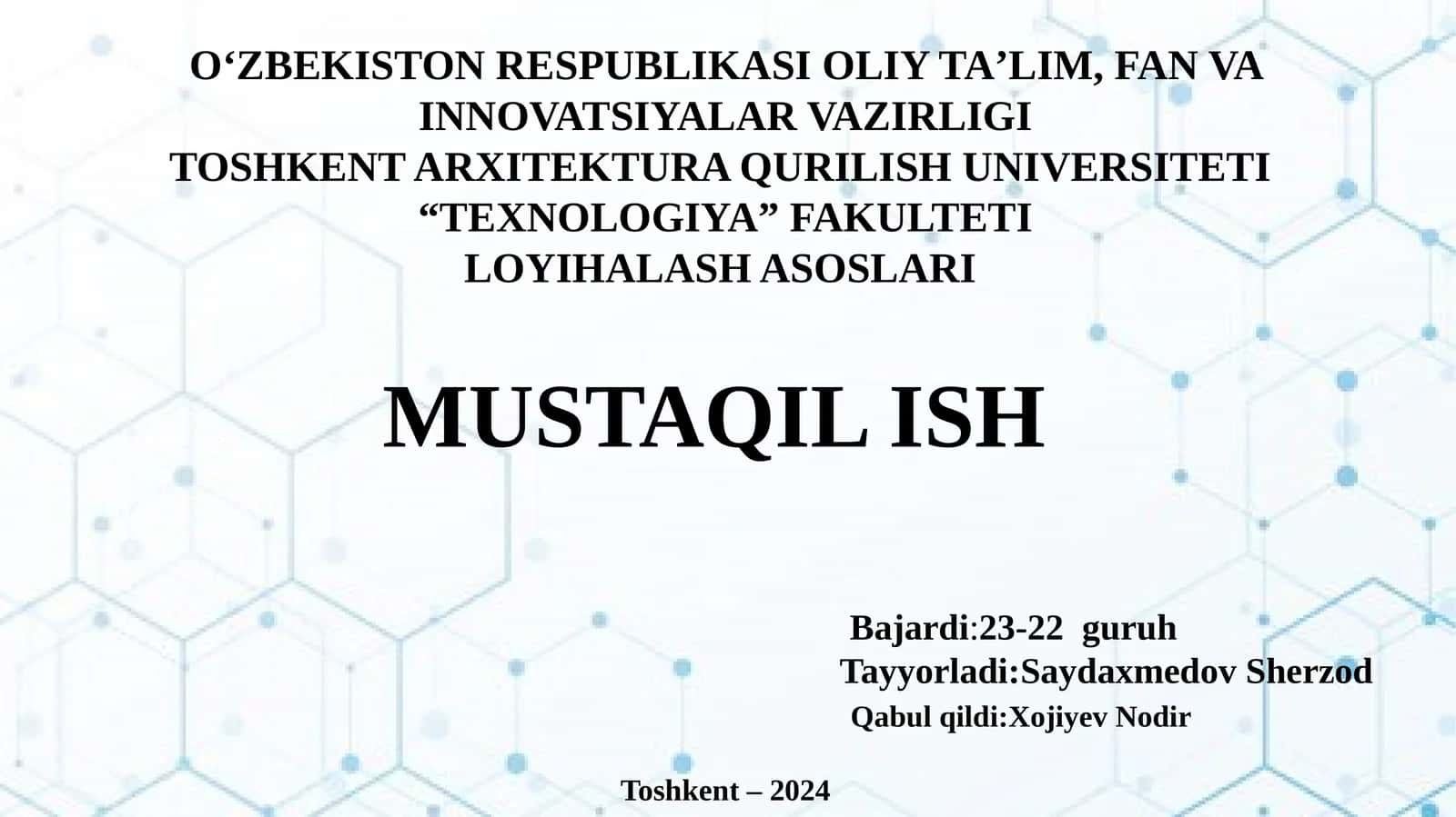 Jamoat binolari va inshootlari loyiha qilish asoslari